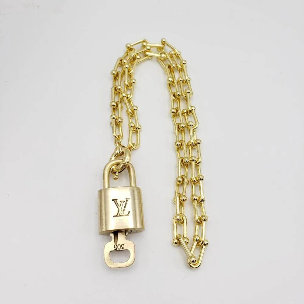 Authentic Louis Vuitton Gold Padlock Pendant w/Unbranded 18k Gold Plated Chain - Picture 6 of 14
